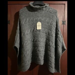 Simply Natural Designs Baby Alpaca Cable Knit Sweater Poncho Grey Size OS - NWT